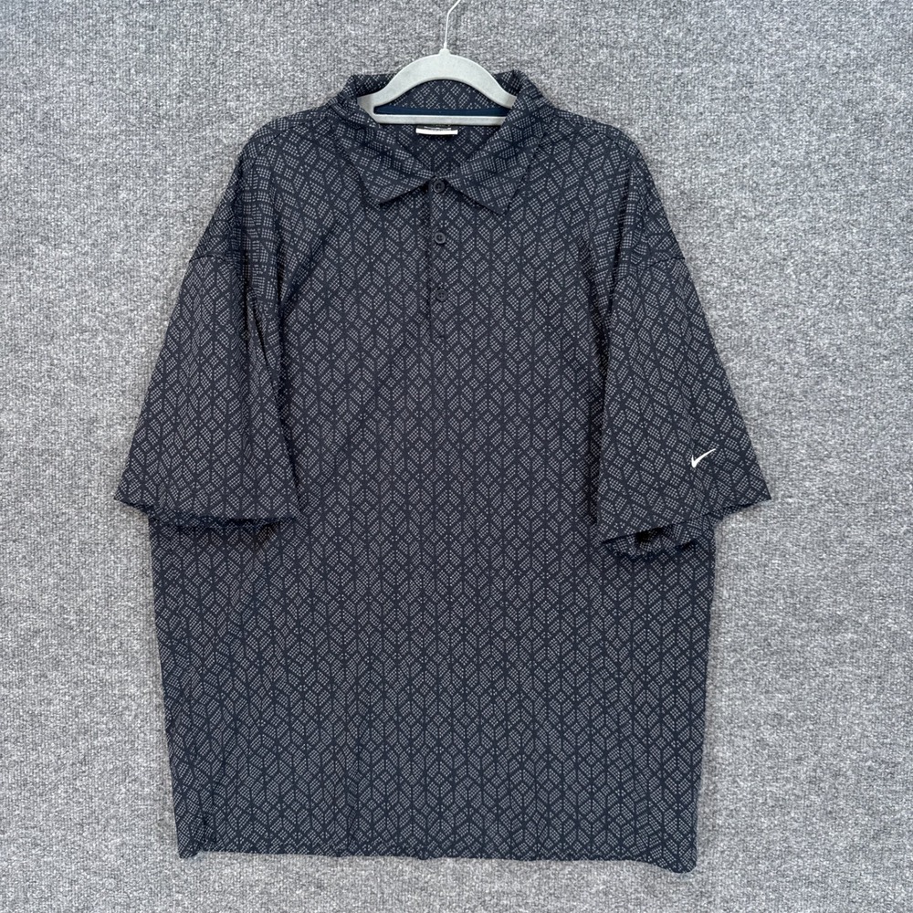 Nike Golf Polo Shirt Mens XL Black Geometric Diamond Fit Dry Performance Golf